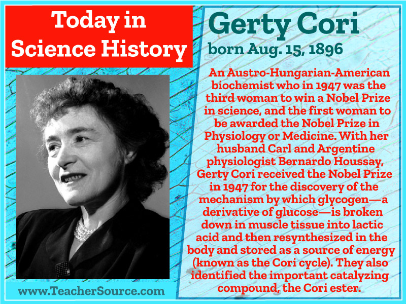 Gerty Cori was born on this day in 1896. #GertyCori #medicine #energy #NobelPrize #NobelPrizeWinners #WomenInScience #WomenInHistory #science #ScienceHistory #ScienceBirthdays #OnThisDay #OnThisDayInScienceHistory