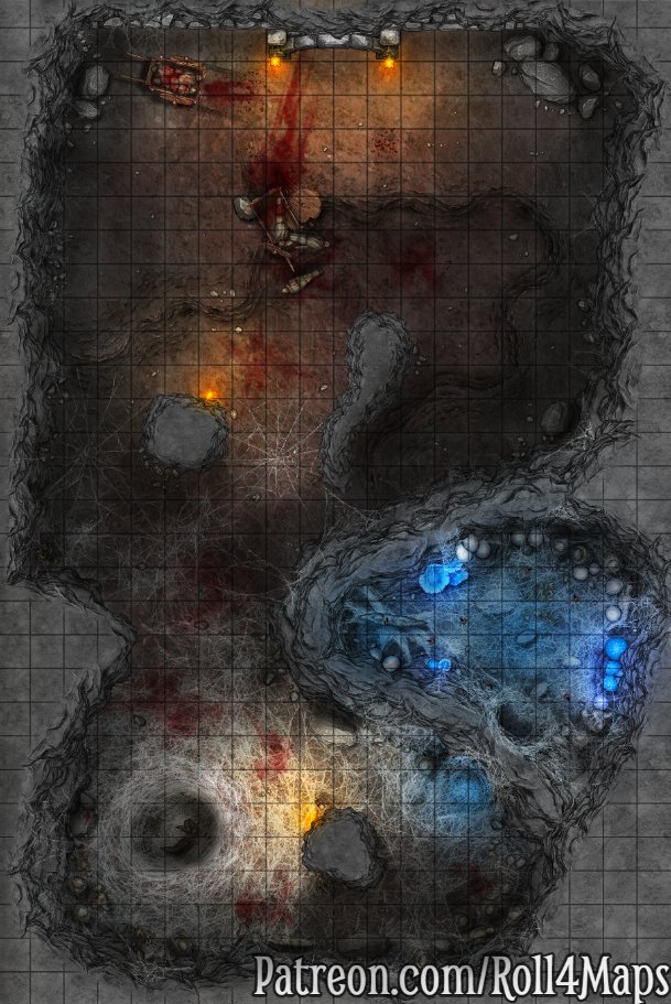 How does a hidden blood magic cult dispose of its sacrifices? Well by offering them up to appease the giant cave spider living within their lair of course!

This is part of a 9 piece modular dungeon set I'm working on for release next month!

#DnD #ttrpg #dnd5e