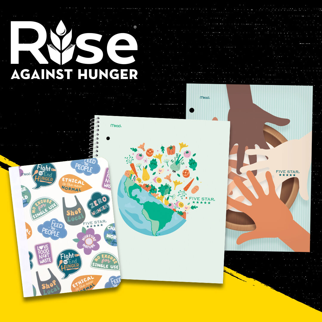 In 2023, Five Star is helping Rise Against Hunger to provide food and empowerment to those affected by hunger. Grab these special edition designs exclusively at Target and Meijer. Purchase will not impact donation. Learn more at bit.ly/43QBTHY