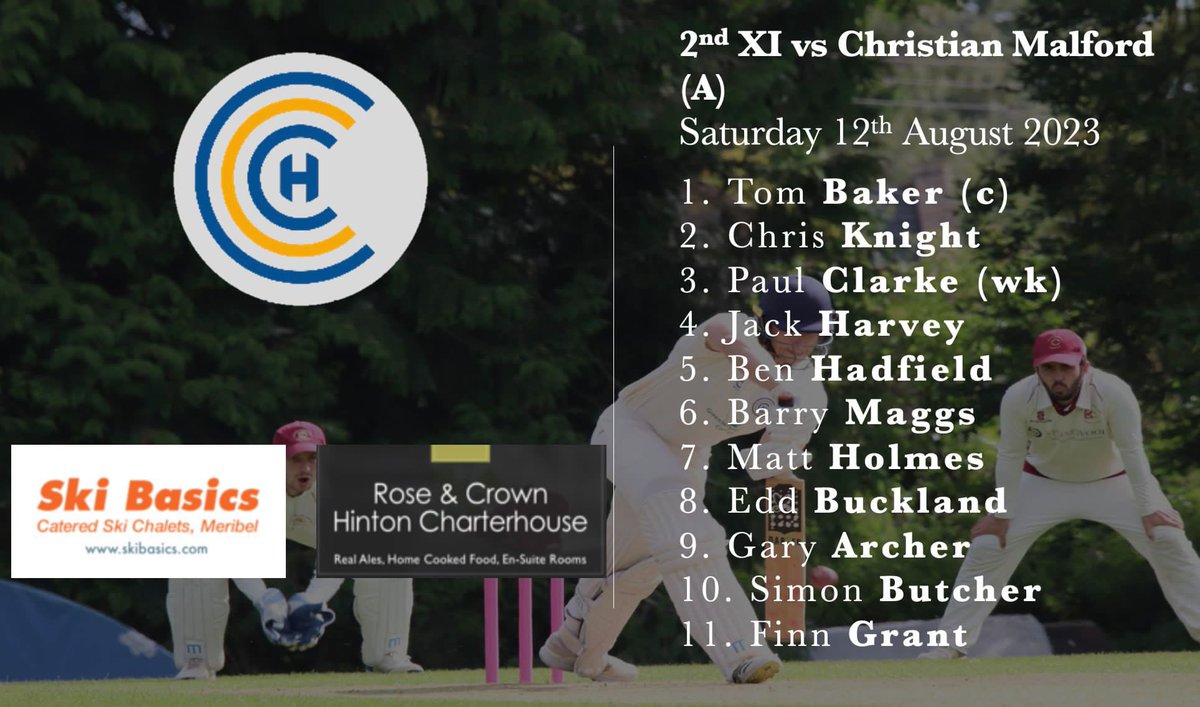 Hinton Charterhouse CC (@hintonccc) on Twitter photo Team news for this weekend.
The 1st XI host <a href="/trowbridgecc/">ππ§π€π¬ππ§ππππ πΎπ§πππ ππ© πΎπ‘πͺπ</a> in an important top of the table clash between 2nd and 3rd, whilst the 2s travel to Christian Malford in a similarly important contest.
Many thanks to this weekendβs sponsors, <a href="/skibasicmeribel/">Skibasics</a> and the Rose and Crown. Team news for this weekend.
The 1st XI host <a href="/trowbridgecc/">ππ§π€π¬ππ§ππππ πΎπ§πππ ππ© πΎπ‘πͺπ</a> in an important top of the table clash between 2nd and 3rd, whilst the 2s travel to Christian Malford in a similarly important contest.
Many thanks to this weekendβs sponsors, <a href="/skibasicmeribel/">Skibasics</a> and the Rose and Crown.