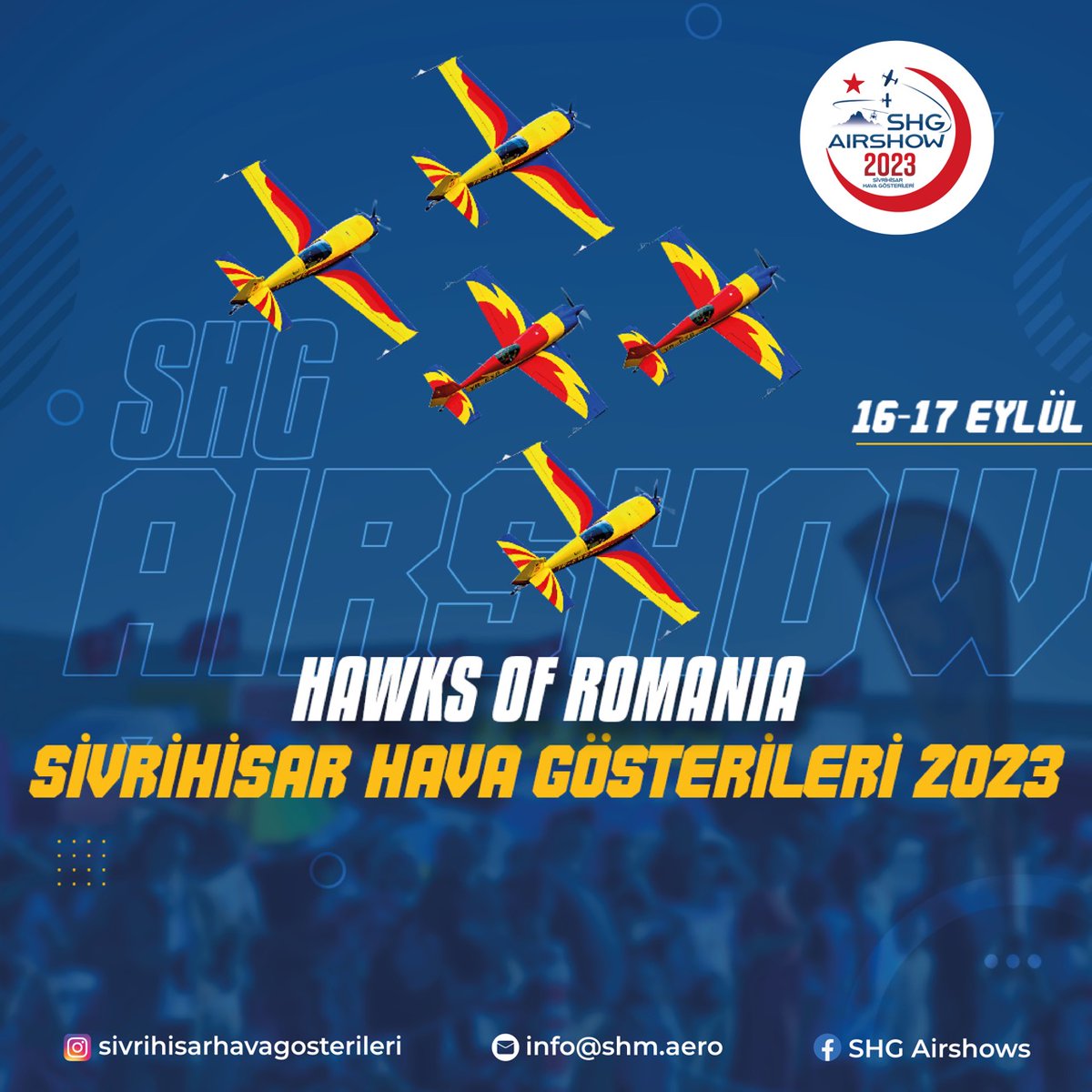 SHG_Airshow's tweet photo. HAWKS OF ROMANIA
Romanya Akrobasi Timi olan Hawks of Romania birbirinden tecrübeli 5 pilotun Extra 300L ve Extra 330SC uçakları ile yapacağı muhteşem akrobasi gösterileri ile SHG Airshow 2023'de seyircileri büyüleyecek.
#airshow #shgairshow2023 #aviation #hawksofromania https://t.co/BB8r3uAQ5g
