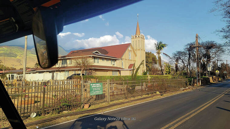JackPosobiec's tweet photo. A new photo shows that Maria Lanakila Catholic Church is still standing amid the ashes and devastation left by the massive fire that destroyed much of Lahaina, Maui this week https://t.co/NSXCfUnvMK
