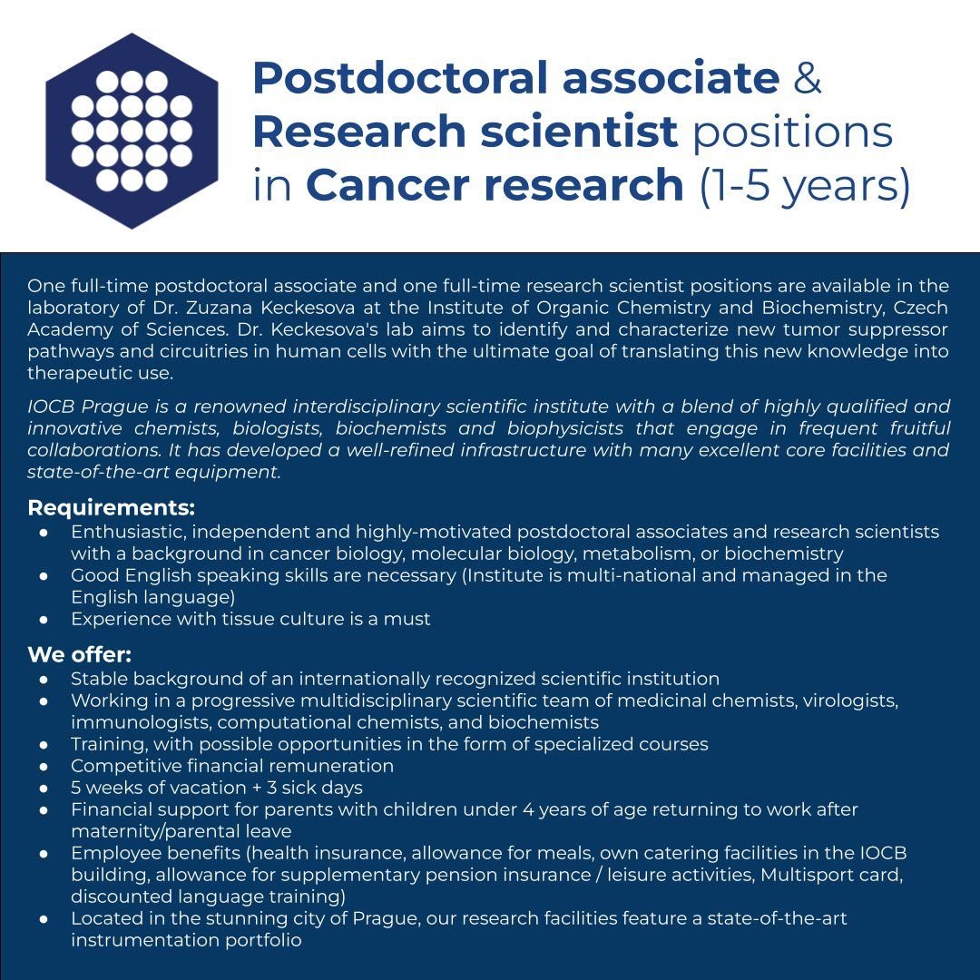 🌻Position available for Research Scientist and Postdoctoral associate 🌻

@PopSci @CzechAcademy @RoySocChem  @AcademicChatter @PhDVoice @Lotus_STEMM @biopatrika @VoicesofIndAcad @IndSciFest
@scicommedia @IndiaBioscience

#postdoc #Position #apply #cancer #research #opportunity