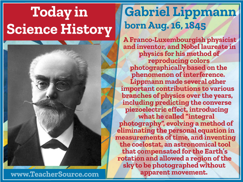 Gabriel Lippmann was born on this day in 1845. #GabrielLippmann #physics #inventors #photography #IntegralPhotography #science #ScienceHistory #ScienceBirthdays #OnThisDay #OnThisDayInScienceHistory