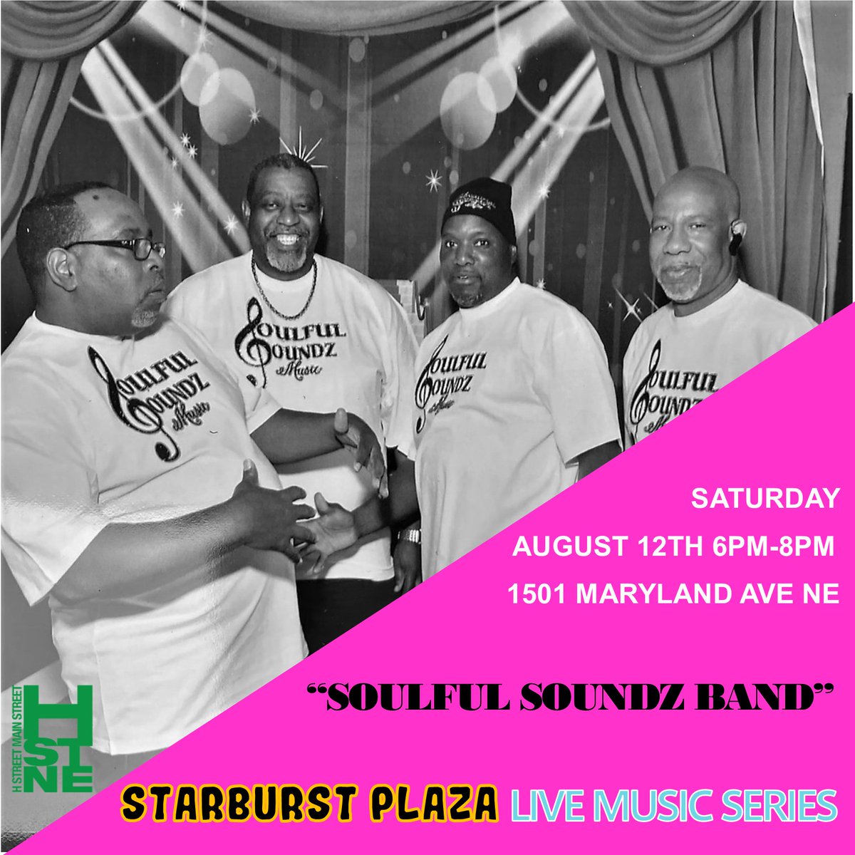 Are you ready for the music from Soulful Soundz Band?  They will be playing at #starburstplaza tomorrow Saturday August 11 from 6pm to 8pm.  Come on out and jazz with us! #hstreetstrong #hstreetne #supportyourneighborhood #livemusic #summernights #northeastdc