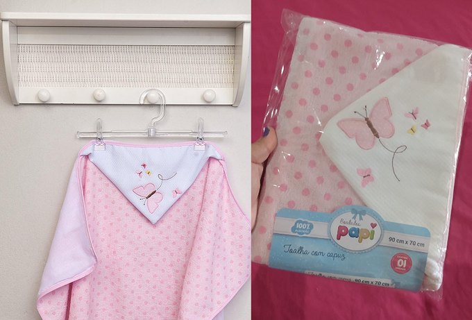 Toalha de Banho Felp Bordados Papi C/ Capuz Bordado para Bebê 90cm X 70cm 01 Un