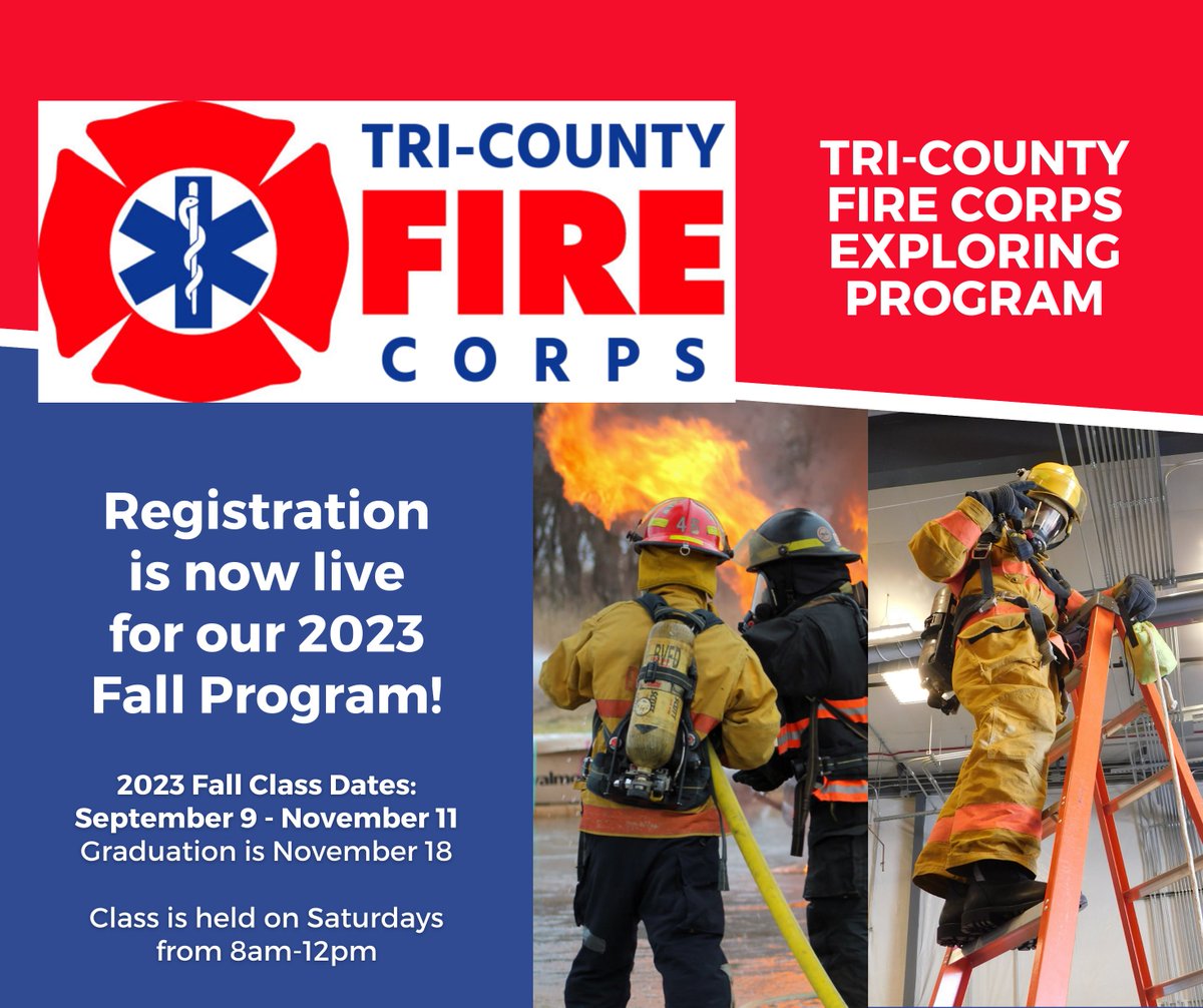Register for our 2023 Fall program today! This is a great opportunity for students to discover a career in the fire service through exploring. Class begins on Saturday, September 9th and the cost for the program is $50/student.

Click here to register:
scoutingevent.com/326-TCFC2023