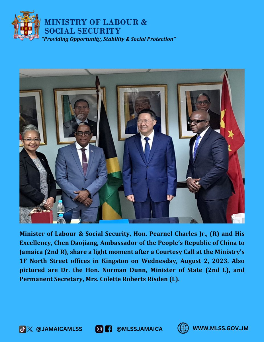 JamaicaMlss's tweet image. ***Media Release***

Jamaican and Chinese Governments Pledge to Further Strengthen Bilateral Relations.

#strengtheningbilateralrelations #mlssjamaica #courtesycall
