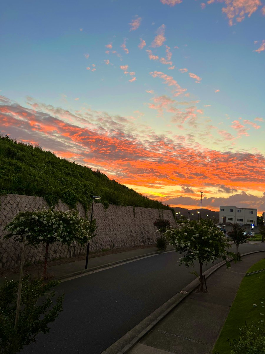 sajima_shinchan's tweet image. おはようございます
8月12日(土)
晴れ☀️時々くもり☁️
AM04:50現在
気温25.9℃  北東の風2.2m/s
予想最高気温34℃
久しぶりに凄い朝焼けです
まもなく日の出時刻🌅
東の空が真っ赤です