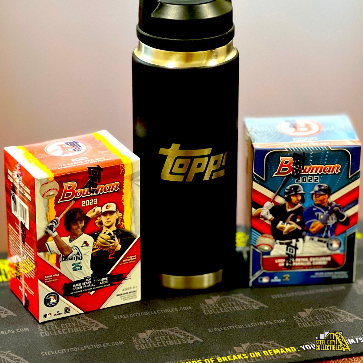 SCCTradingCards's tweet photo. #TGIF Giveaway!

RETWEET, FOLLOW, &amp; TAG 2 FRIENDS for your chance to win a 2022 and 2023 Bowman Baseball Blaster Box, plus a Topps Yeti Water Bottle and Steel City Collectibles Breaker Mat!

#Topps #TheHobby #Giveaway https://t.co/E5QyuVG921