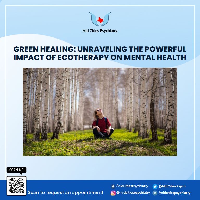 MidCitiesPsych's tweet photo. Ecotherapy, also known as nature therapy or green therapy, offers a unique and transformative way to find solace, healing, and inner peace amidst the beauty of the natural world. 

Learn more: https://t.co/5Dhw9IWoYA https://t.co/UTDuwDoMS0