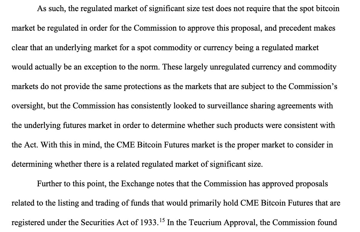 finposttweets's tweet photo. 🇺🇸 SEC on ARK Invest's spot #Bitcoin  ETF: "The regulated market of significant size test does not require that the spot bitcoin market be regulated in order for the Commission to approve this proposal."

#SEC #ETF #USA  #Finance https://t.co/340doKnxj7