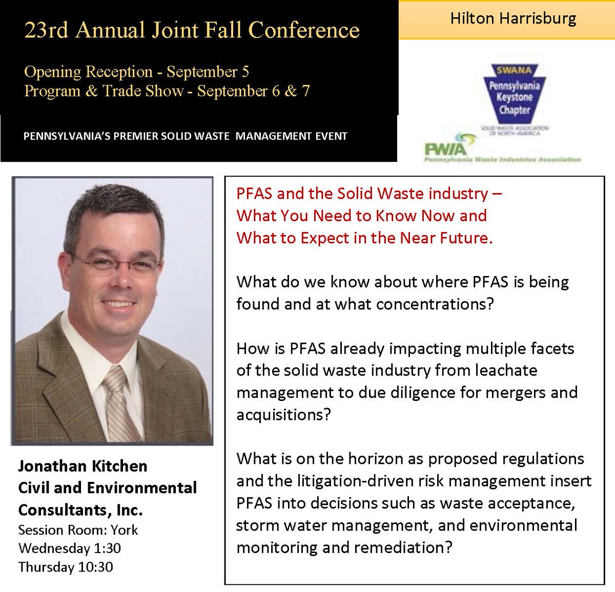 Do you know where PSAs are being found? Find out how PFAs are impacting the solid waste industry at the 23rd Annual Joint Fall Conference. keystoneswana.org/Fall-Conference