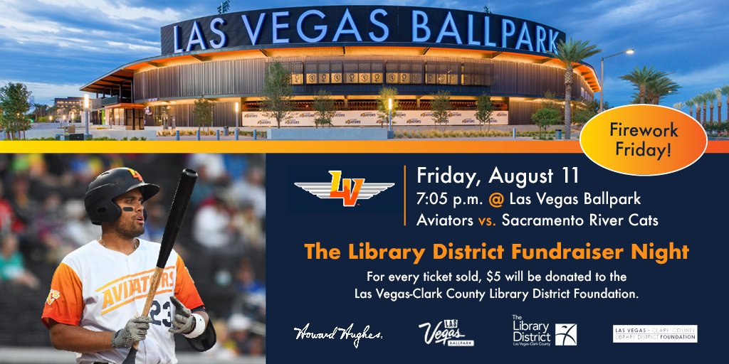 Help support the #LVCCLDFoundation while enjoying a night out at @TheLVBallpark with the <a href="/AviatorsLV/">Las Vegas Aviators</a> ⚾ ! Join us TONIGHT when the Aviators will donate $5 from each online ticket purchased to the Library District Foundation! Get your tickets:👉 librarydistrict.org/aviatorstickets