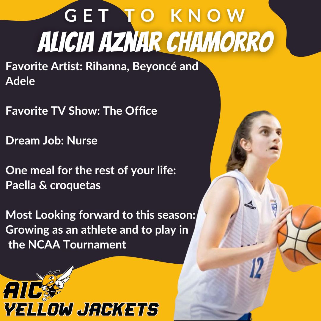AICWBB's tweet photo. Get to know incoming Freshman, Alicia! 🐝🤍🙌

Position: Small Forward
Height: 5’11
Hometown: Zaragoza, Spain https://t.co/L50sJ55m7z