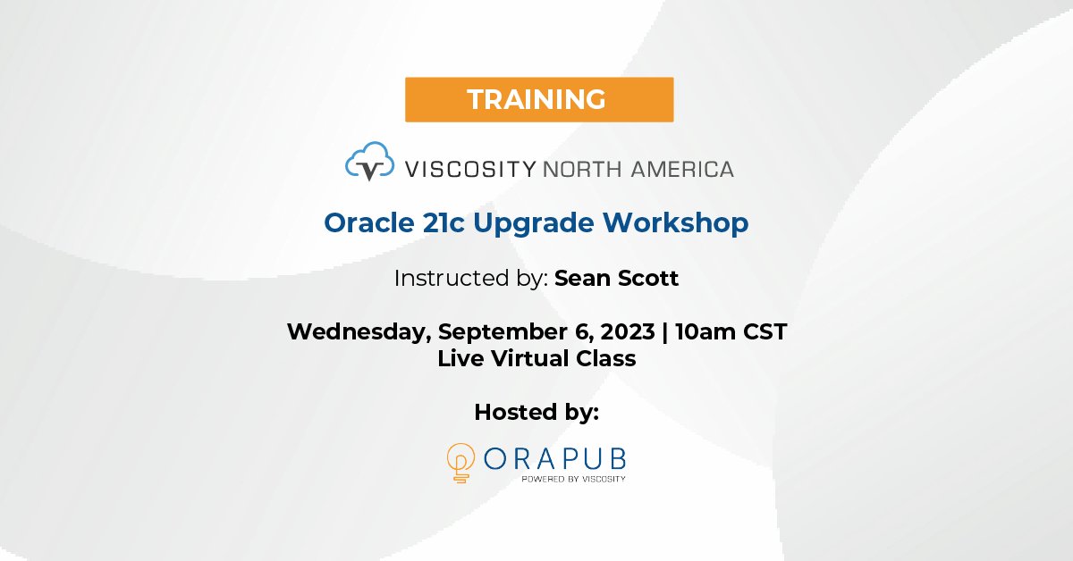 OraPubInc's tweet image. Ready for an interactive LVC on the upcoming changes in #Oracle21c? @oraclesean will guide you through how to prepare, install, configure, and upgrade your databases.
Don't miss out on Sep 6 | 10:00 AM CT!
bit.ly/43ocC7W
#VNA23 #OraPub #ACED #orcldb