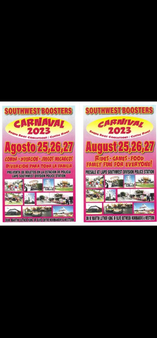 It’s that time again! Southwest Carnival! Presale Tickets are for Sale $30 for 10 tickets or $3 for one ticket! One Pre-Sale Ticket per ride. Prices increase once the Carnival starts up to $7/ride. Pre-Sale tickets are on sale at Southwest Station.