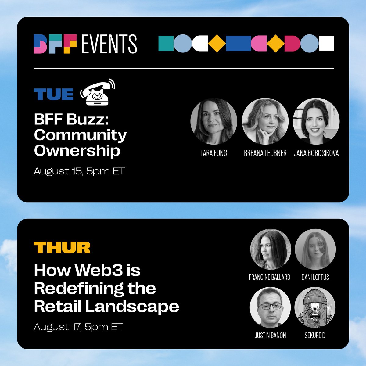 Next week we explore the dynamics of community ownership and the cutting-edge influence of Web3 in the retail sector.

🤝 BFF Buzz: Community Ownership
🛒 How Web3 is Redefining the Retail Landscape

👉 Add to calendar: mybff.com/events
