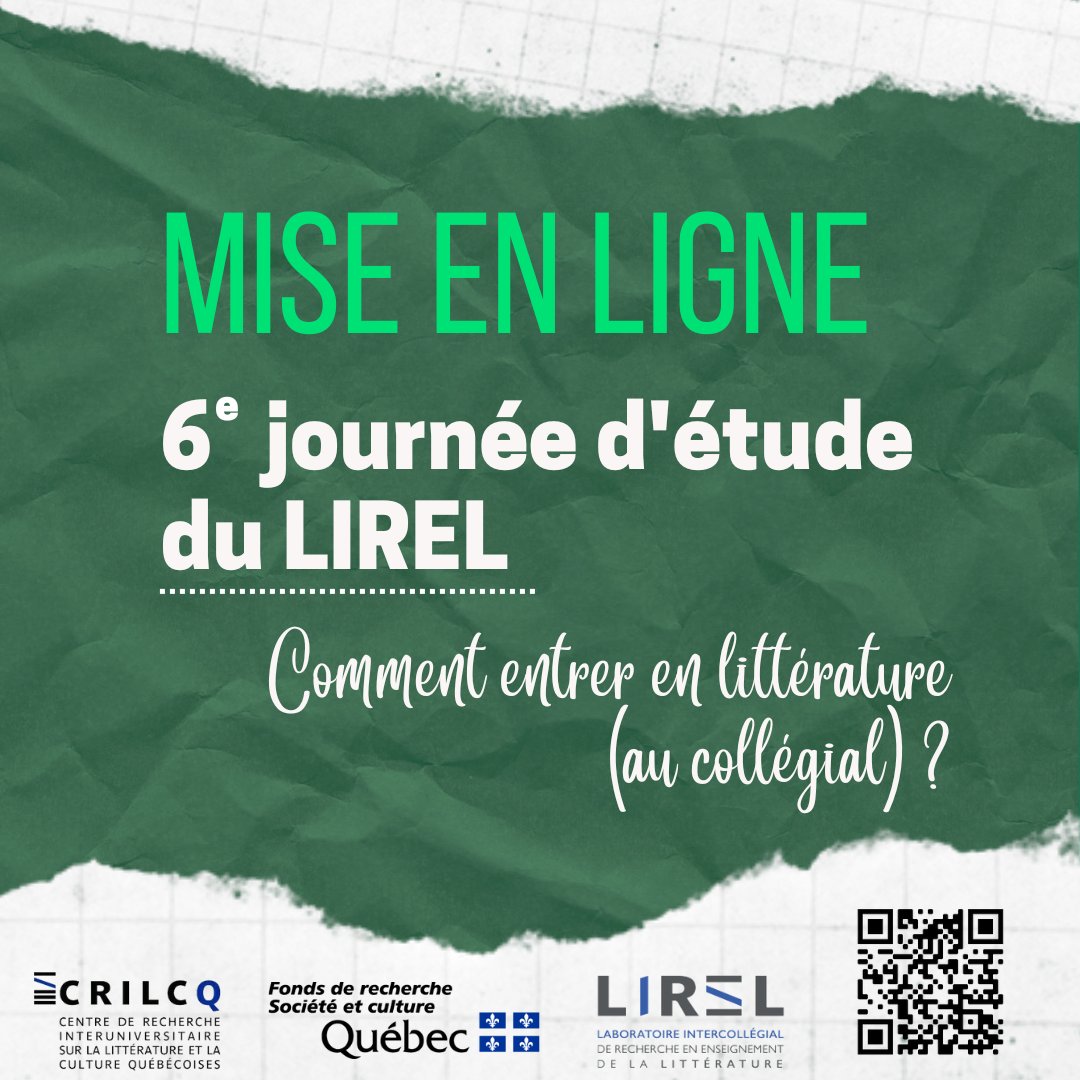 crilcq's tweet photo. 💻 [MISE EN LIGNE] Les conférences s’étant déroulées dans le cadre de la 6e journée d’étude du LIREL, « Comment entrer en littérature (au collégial) ? » sont maintenant disponibles en ligne.

Visionnement👇
https://t.co/4UPZB3EA5Y

#CommunautéFRQ #littqc #lirel https://t.co/GeoykEssmv