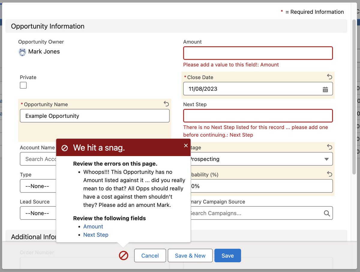 Quick update to my post ... I have now managed to get both multiple messages and inline messages to work. In my testing a popup is displayed in whichever Custom Error Message element executes last ... you will also get an error if you have multiple popups in the same element.