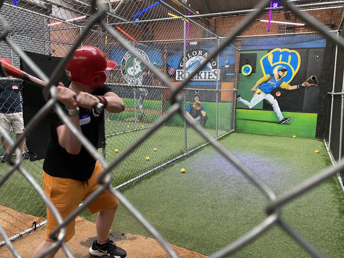 FlixInteractive's tweet image. Today was summer party day for Flix Interactive! The team descended en masse on our party venue for games, batting cages, curling, and plenty of wholesome summer vibes. High fives to all!