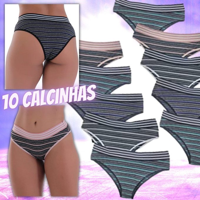 Kit 10 Calcinhas Microfibra Listras