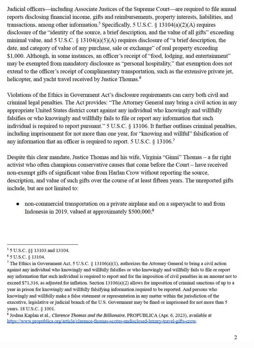 RepAOC's tweet image. No one is above the law. For two decades, Justice Thomas failed to report millions in gifts. Today, we asked DOJ to investigate Thomas for violating the Ethics of Government Act of 1978. We are joined by Ranking Members Nadler &amp;amp; Raskin, and Judiciary Members Lieu &amp;amp; Hank Johnson.