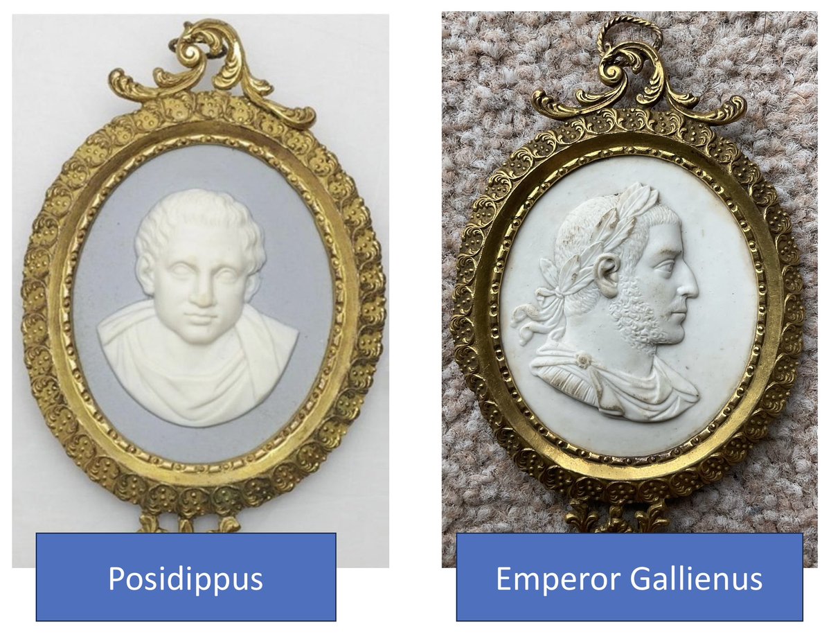 whitegoldsword's tweet photo. King George III & Queen Charlotte, modeled by William Hackwood after waxes by Isaac Gosset, 1776-1780, jasper, (#Wedgwood Museum - Barlaston, Stoke-on-Trent) + ‘Possidipus’ (Wedgwood museum) & Emperor #Gallienus biscuit terracotta, c. 1774, ormolu frames by #MatthewBoulton. https://t.co/tAAvIrZUfs