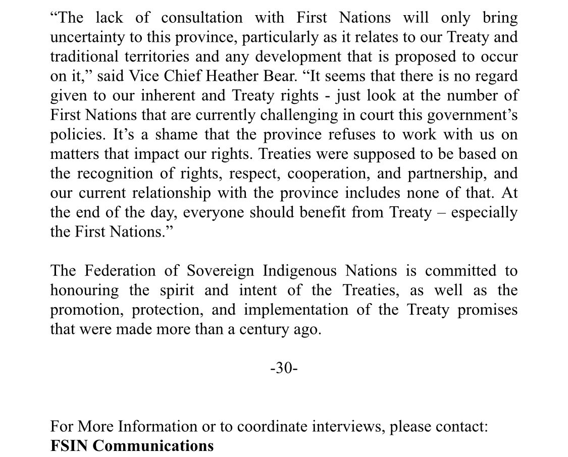 fsinations's tweet photo. FSIN MEDIA RELEASE 
CHIEFS OF SASKATCHEWAN REJECT REVISED CONSULTATION POLICY
August 11, 2023 Saskatoon, Sk. https://t.co/HhsDJe2l0H
