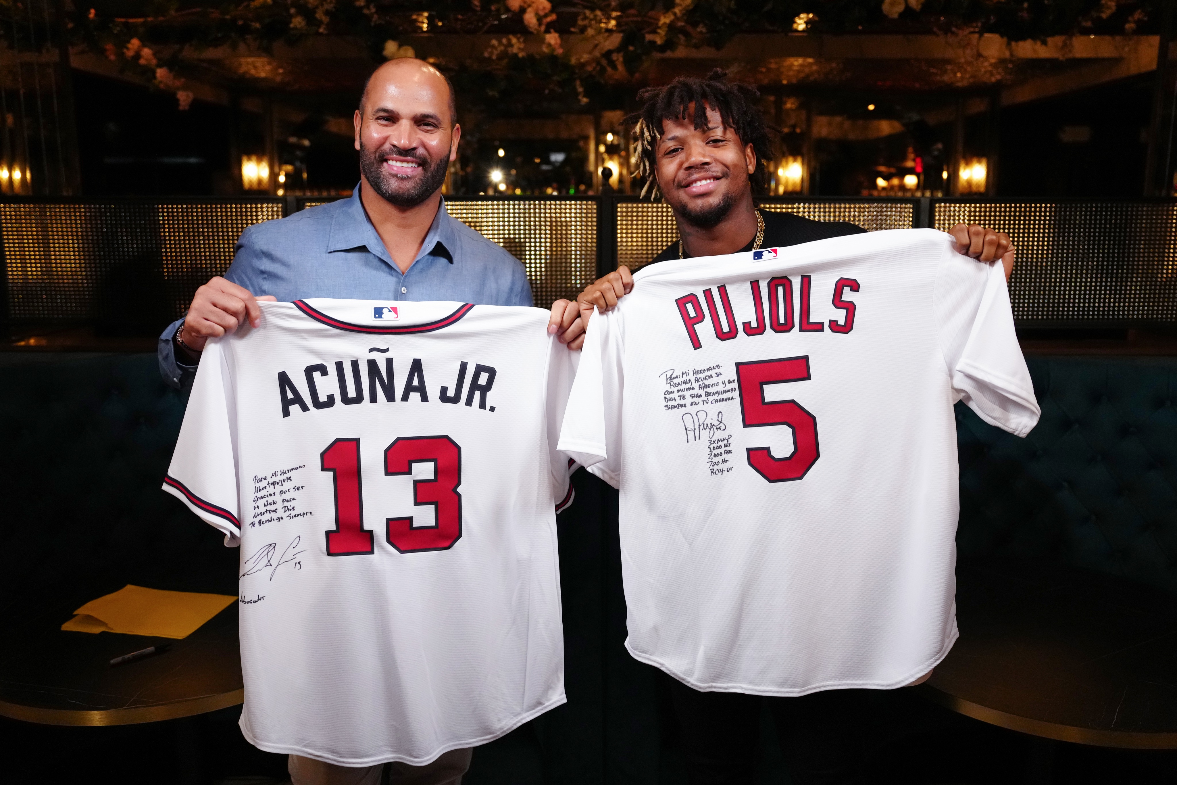 MLB on X: .@RonaldAcunajr24 and @PujolsFive met up today and exchanged  autographed jerseys with personalized messages. ❤️   / X