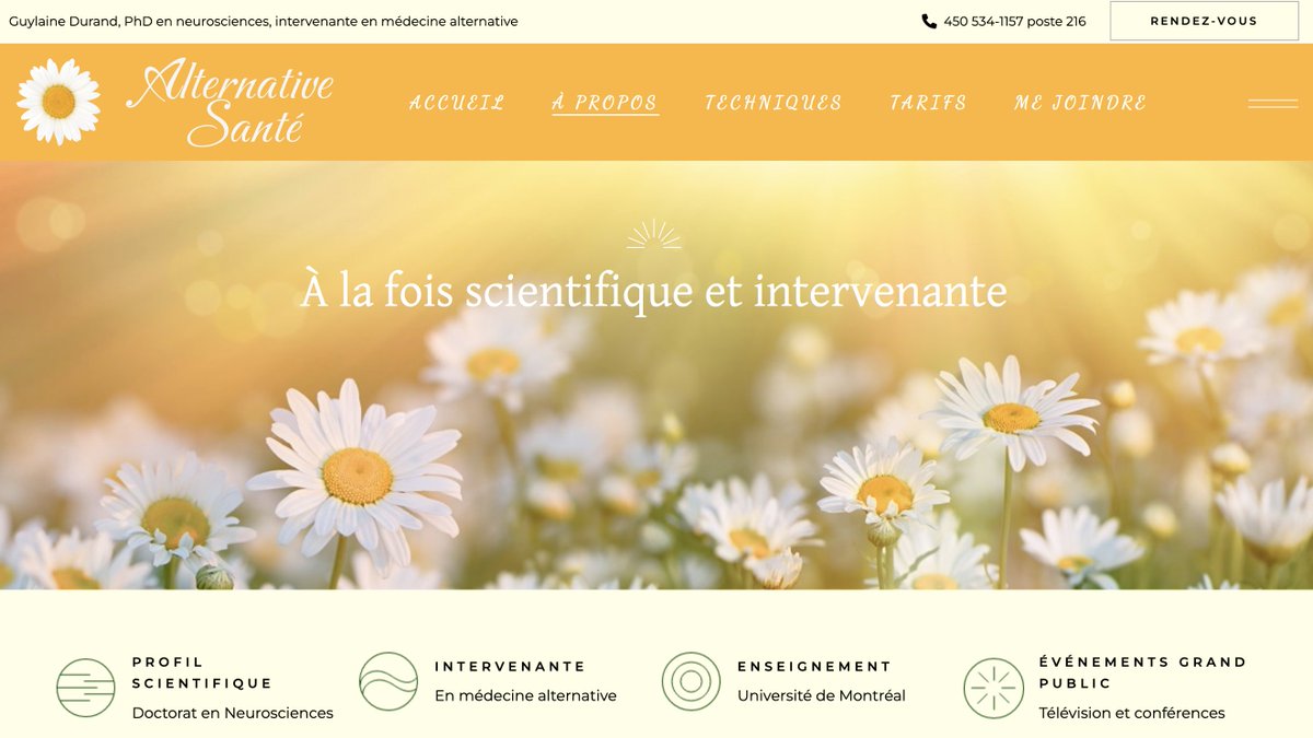 3ALogic's tweet photo. Voici notre dernière réalisation.  Le site Internet d'Alternative Santé de Mme Guylaine Durand, PhD en neuroscience.

Voici le lien si vous souhaitez y jeter un coup d'oeil!

https://t.co/iWAJnjnsaw

Un site tout en douceur... ça fait du bien! https://t.co/FMIsWLe27Y