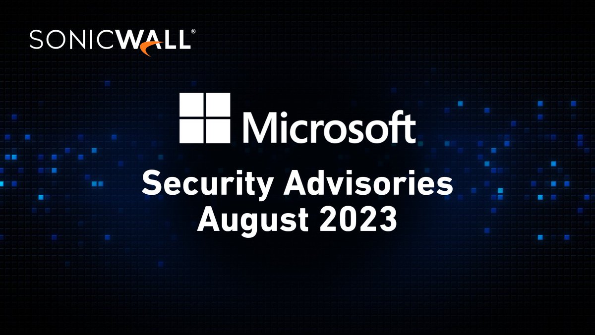 🚨 SonicAlert: The <a href="/SonicWall/">SonicWall</a> Capture Labs Threat Research Team has analyzed and addressed <a href="/Microsoft/">Microsoft</a>'s #security advisories for the month of August, 2023.

Get all the details here: bit.ly/3quPlnh #SonicAlert #CyberSecurity