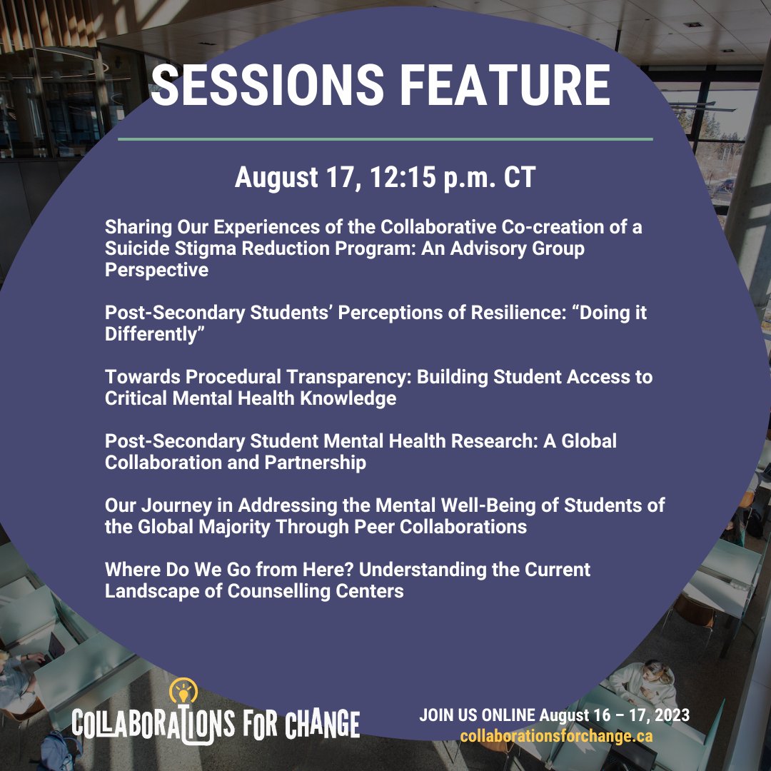 Here are our final set of concurrent sessions that you can catch at #C4C2023! These sessions are led by speakers from University of Calgary, University of Winnipeg, University of Toronto, University of Saskatchewan and SUNY Oswego. Register now at collaborationsforchange.ca