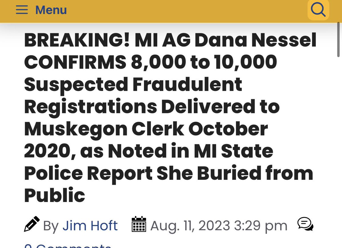 🚨BREAKING: Michigan AG confirms the 8,000-10,000 ballot registrations turned into the Muskegon city clerk by a Democrat operative were *all* fraudulent They kept this a secret for 3 years but @gatewaypundit exposed it Why has nobody gone to jail for this? Do people really…