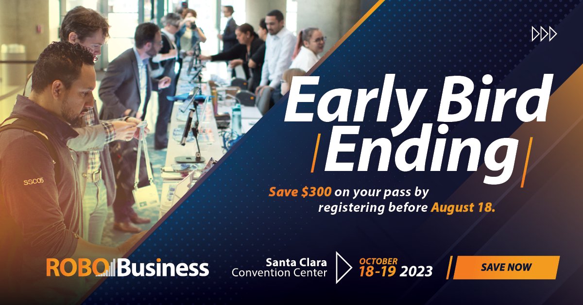 We're attending <a href="/Robo_Business/">RoboBusiness</a> 2023! 
With over 60 speakers, we are so excited to hear about the robotics industry future and meet you in Santa Clara, CA. 

Save $300 before August 18 when you register today: fal.cn/3AGhr