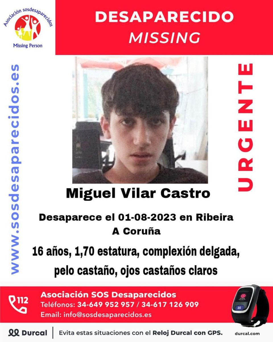 PCivilCoruna's tweet photo. 🔴ALERTA,DESAPARECIDO
Miguel tiene 16 años y está desaparecido desde el 1 de agosto de 2023 en Ribeira
Si tienes cualquier información sobre su paradero:
☎️112
☎️062
☎️091
#desaparecido #Missing #España #Galicia #Coruña #Ribeira https://t.co/fQTh50ueEn