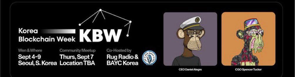 <a href="/farokh/">Farokh (Perma/Bull)</a> <a href="/RugRadio/">Rug Radio</a> <a href="/yugalabs/">Yuga Labs</a> <a href="/spicytinaa/">Spicy (Tina)</a> <a href="/dongleehan/">dongleehan.eth 🦊</a> I want to go the meetup in Seoul. 
But there's something I'd like to ask. Where is the co- host @BAYCKorea ? And why meeting with another team? is it BAYC Korea? Or is BAYC Korea no longer a cohost? I hope <a href="/dalegre/">Daniel Alegre</a> can answer this <a href="/EverydayZukini/">ST</a> <a href="/spicytinaa/">Spicy (Tina)</a> <a href="/nftcurie1/">nftcurie1</a> <a href="/wayofjin/">Just Jin</a>