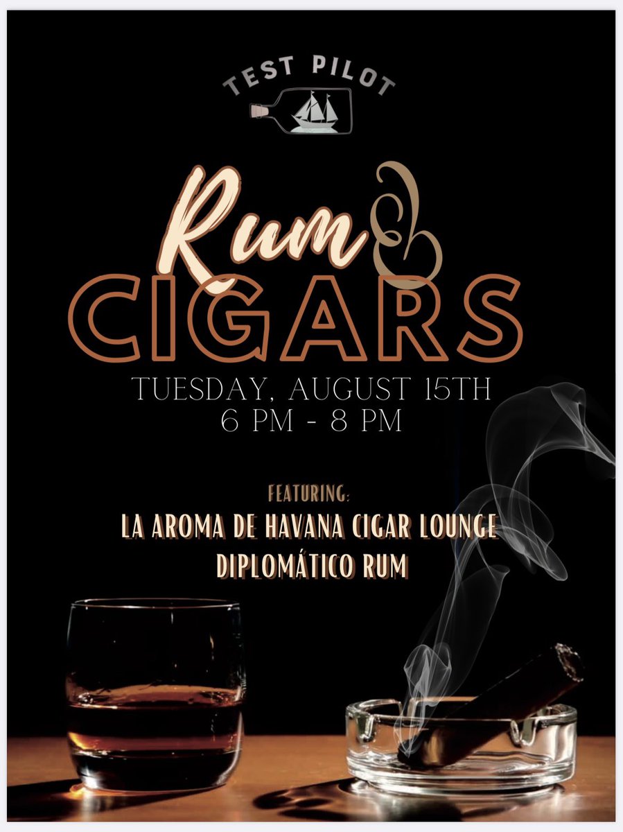 Test Pilot Cocktails (@testpilotbar) on Twitter photo Join us next week for cigars and <a href="/DiplomaticoRum/">Diplomático Rum</a> tastings! August 15th on our patio! <a href="/SantaBarbara/">Visit Santa Barbara</a> <a href="/FunkZoneSB/">Funk Zone</a> #rum #cigars #santabarbara Join us next week for cigars and <a href="/DiplomaticoRum/">Diplomático Rum</a> tastings! August 15th on our patio! <a href="/SantaBarbara/">Visit Santa Barbara</a> <a href="/FunkZoneSB/">Funk Zone</a> #rum #cigars #santabarbara