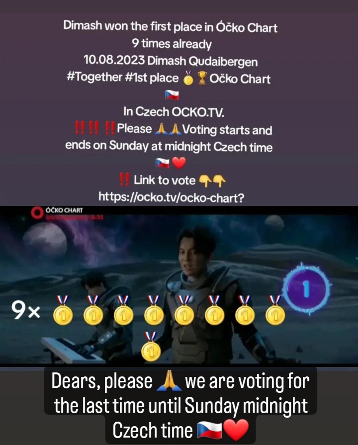 SudovaMaria's tweet photo. ‼️Please dears🙏 we are voting for the last time ❤voting is open until Sunday midnight Czech time 🇨🇿
#DimashTogether 9x🥇👍❤
@dimash_official
We must not give up when we have endured so much 🙏
‼️ Link to vote 👇👇
https://t.co/YfwRgqIyDC? https://t.co/dCzvJjILwt