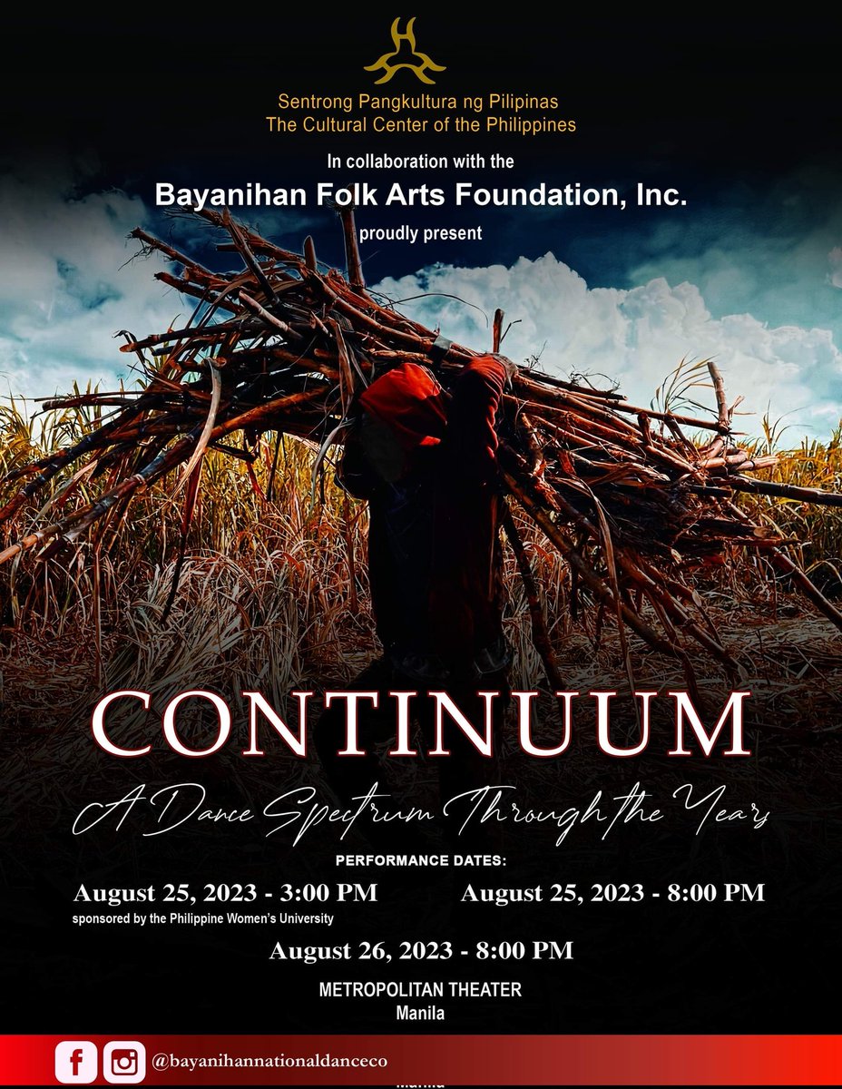 PWU_Manila's tweet image. Don&apos;t miss the season performance of Bayanihan, entitled: 𝗖𝗢𝗡𝗧𝗜𝗡𝗨𝗨𝗠, 𝘼 𝘿𝙖𝙣𝙘𝙚 𝙎𝙥𝙚𝙘𝙩𝙧𝙪𝙢 𝙏𝙝𝙧𝙤𝙪𝙜𝙝 𝙩𝙝𝙚 𝙔𝙚𝙖𝙧𝙨, happening on August 25, 3:00 PM at the Manila Metropolitan Theater.

#PWU 
#TLSActivity
#TransformativeLearning
#BayanihanDanceCompany