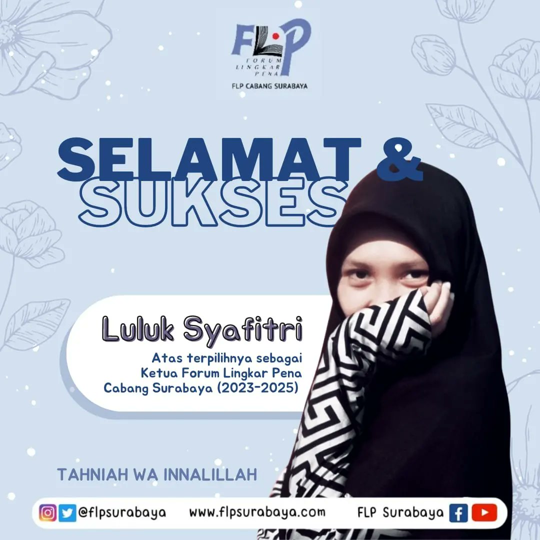 Selamat mengemban amanah berat kak <a href="/luluksyafitri/">LULUK SYAFITRI</a> .

Semoga Allah selalu memberi kita semua kesadaran yang baik dan semangat untuk belajar serta  terus berproses di <a href="/FLPoke/">Forum Lingkar Pena</a> Surabaya 🤲.