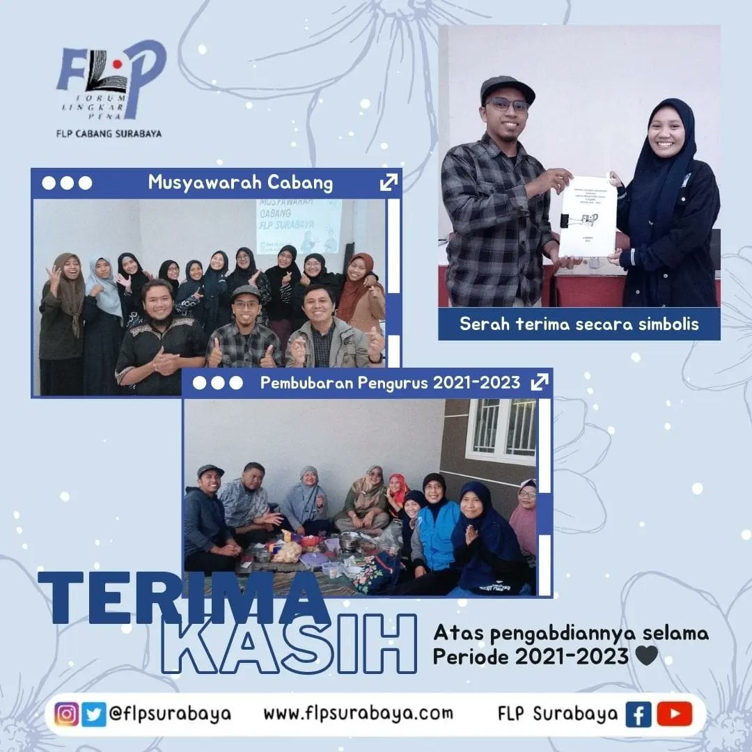 Semoga setiap lelah, tenaga, pikiran, bahkan materi yang telah diupayahkan Allah hitung sebagai amal jariyah. Sehingga bisa bersama-sama dikumpulkan di SurgaNya 🤲 

Aamiin...

#flpoke
#flpsurabaya #forumlingkarpena #literasi