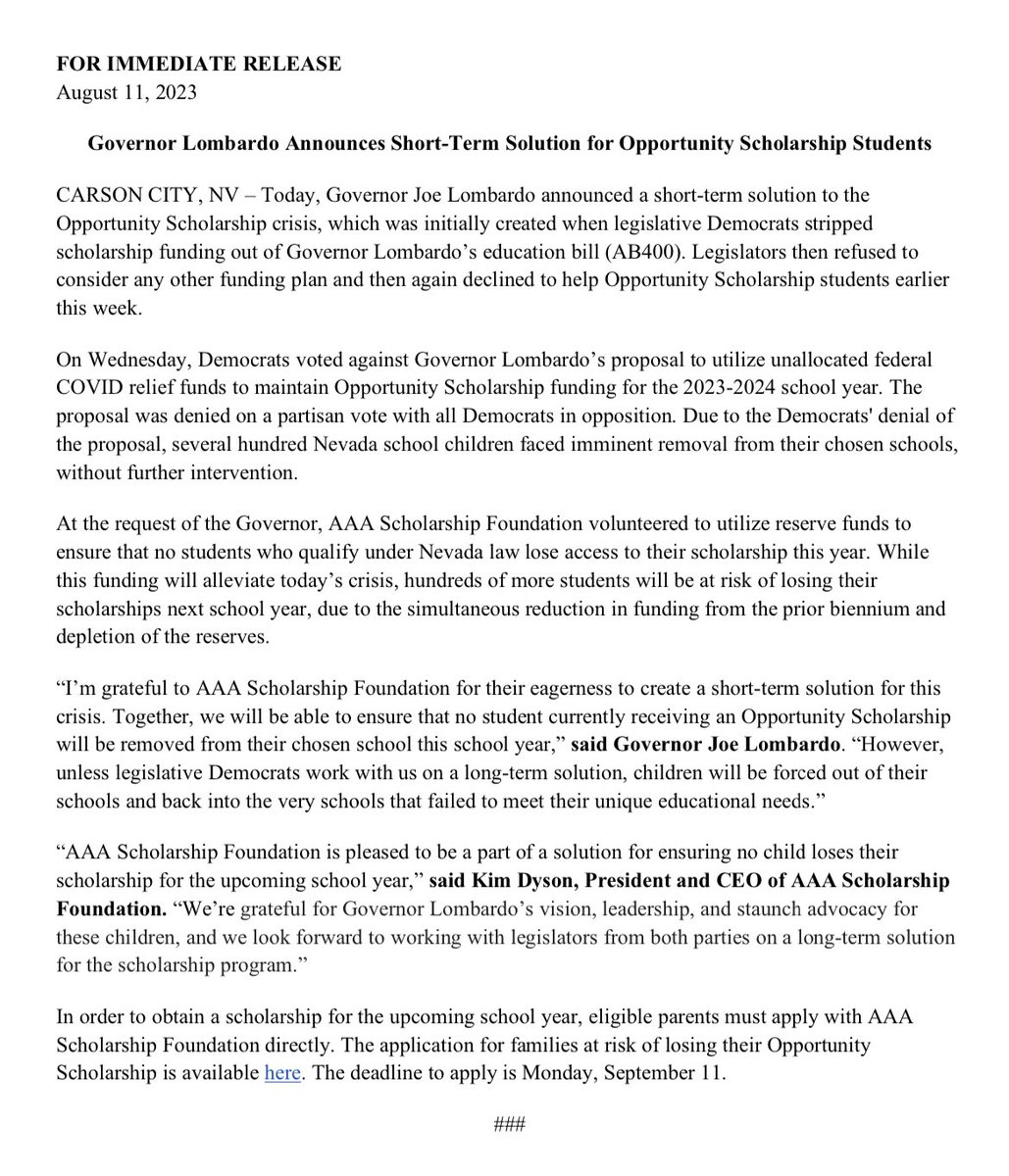 JosephMLombardo's tweet photo. Important news.
At my request, AAA Scholarship Foundation has volunteered to utilize reserve funds to ensure that no students lose access to their scholarships this year. Iโm grateful for their eagerness to create a short-term solution.
We have to keep fighting for our kids. https://t.co/iABpnKGI4F