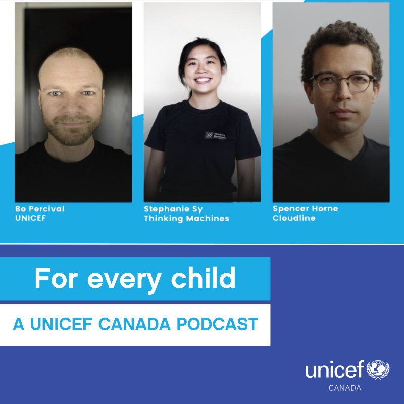 UNICEFCanada's tweet photo. 🎧In the latest episode of the #ForEveryChild Podcast, we speak about the role of innovation in changing children's lives. @BoPercival, Senior Advisor at @UNICEFinnovate &amp; Venture Fund graduate @stefsy and @spencerjh discuss the world of #techforgood - the @UNICEF way.