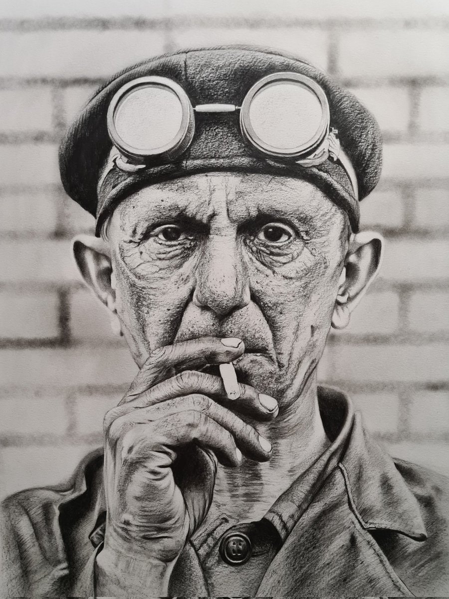 'Portrait of a worker '
I drew this with Mars lumograph pencils. 
Photo by Yuri Ivanov, USSR 1966