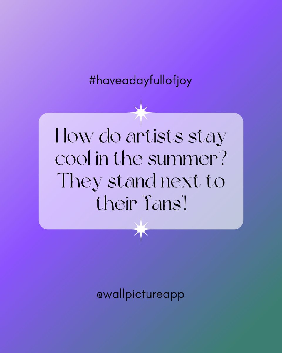 WallPictureApp's tweet photo. How are you enjoying the hot summer? 🤪☀️
#productivitytools #userfriendly #efficienttechAlways #wallpictureapp #artistapp #artist #artistjoke https://t.co/WNuFbJ9DGD