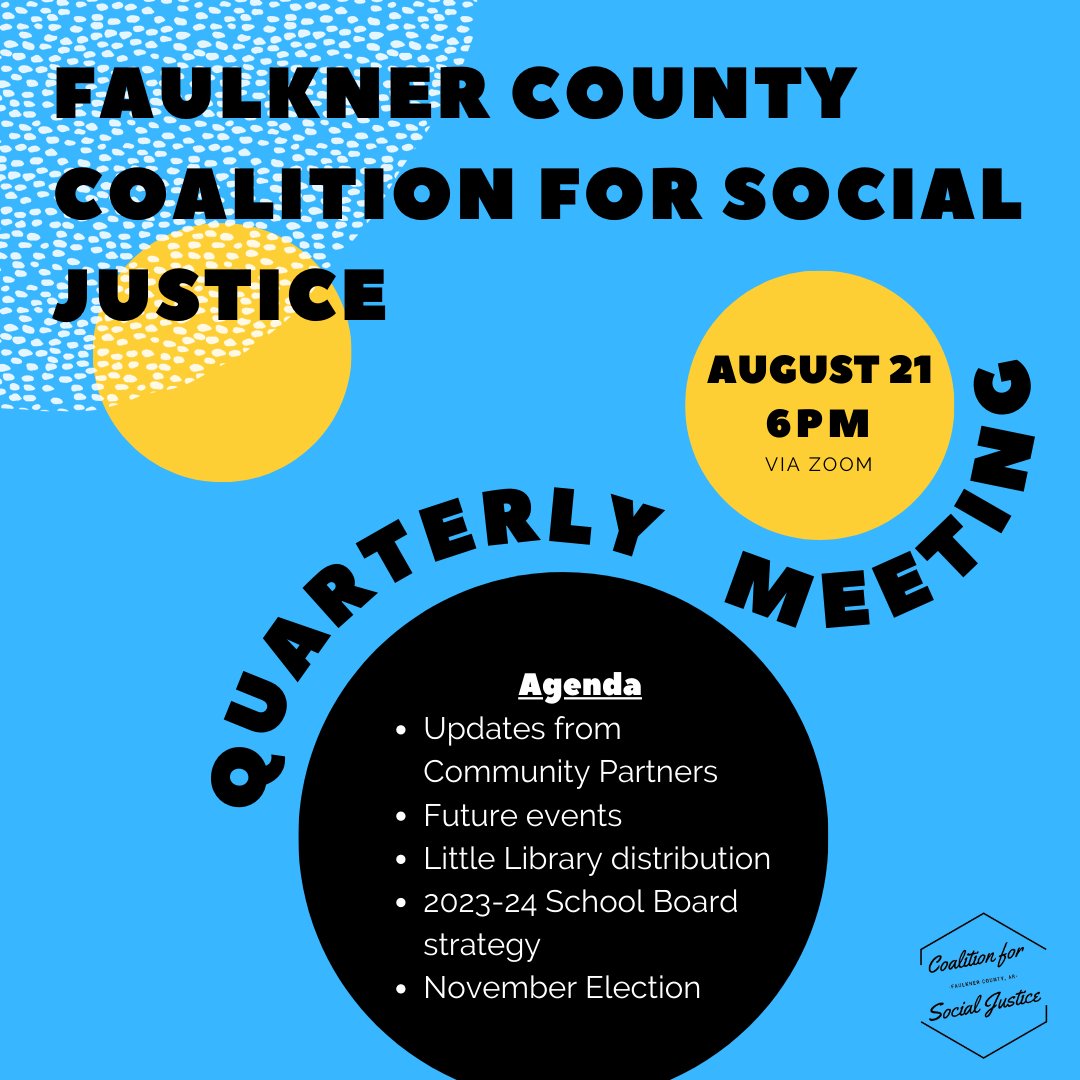 Save the date!
 
Our next quarterly meeting is Monday, August 21 at 6pm via Zoom. We  will discuss our work distributing books and other mutual aid to the community, strategize around the 2023-24 School Board, hear updates from  partners, and prepare to install the new board.