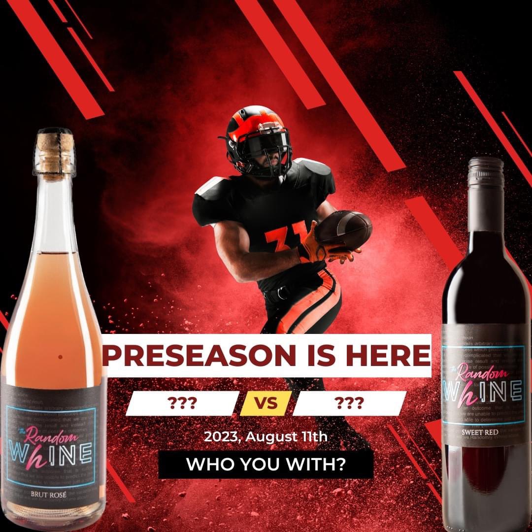 TheRandomWhine's tweet photo. It's Preseason &amp; I know some of you are super excited! 🏈 Football Season is here! Who you with?

#footballseason #preseason #whoareyouwith #ladieslovefootballtoo #ourwhinebeauxlovewinetoo #wineenthusiast #winestagram #womenownedbusiness #womenownedbiz #therandomwhine #TRW https://t.co/likPBRpa20