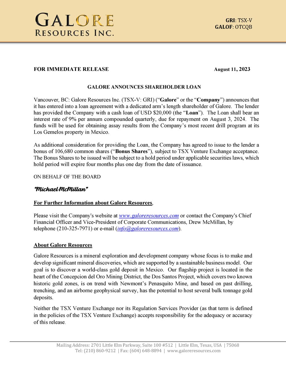 Galore Resources Inc tweet media