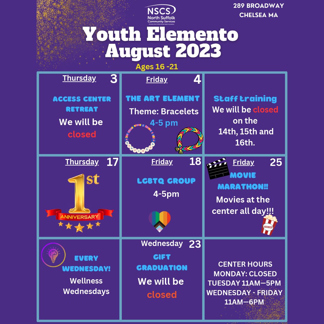 SpeakingofHope's tweet photo. Find out the activities Youth Elemento has throughout the month of August. Swipe left to learn what each activity is about so you can participate in the ones you're interested in!

#YouthElemento #AugustActivities #SOH #SpeakingOfHope #Centers #MentalHealth https://t.co/0dUF5Z7hGR